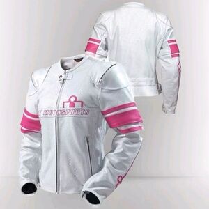 Icon Pursuit Jacket Kitty White & Pink Moto Sports Leather Jacket size XL NWOT